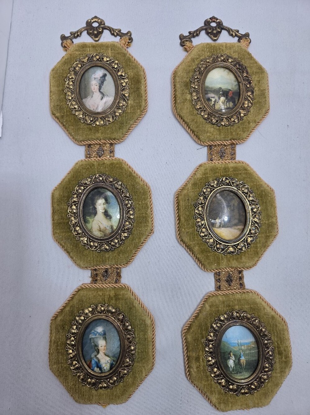 Vintage Italian Style Mini Cameo Portrait Wall Hanging Vertical Panels Set of 2